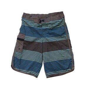Art Class Swimsuit Youth 14 Black Blue Stripe Mesh Pockets Trunk Beach‎ Vacation